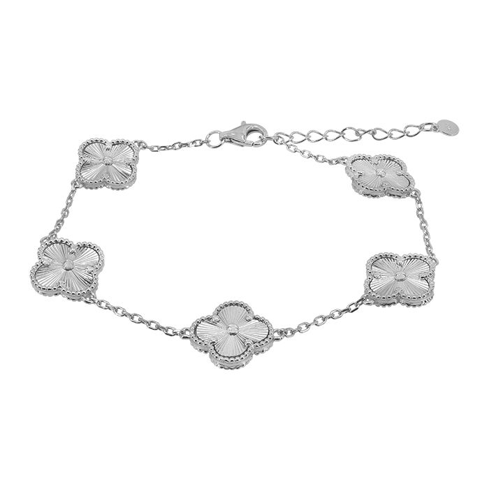 Argent sterling avec rhodium, bracelet trèfle 5 feuilles, largeur 11,5 mm, extension de 6,5 po