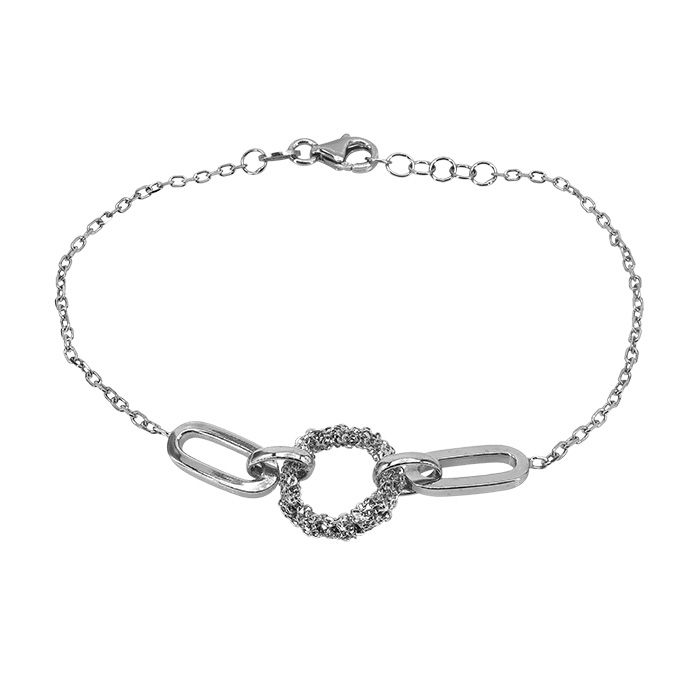 Argent sterling avec rhodium, bracelet rond et ovale, largeur 13mm, extension 7