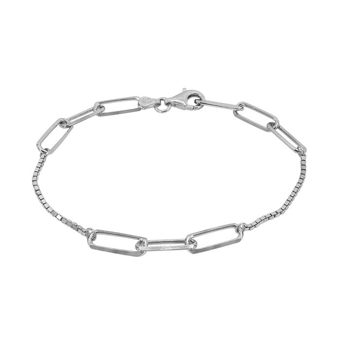 Argent sterling, bracelet à maillons triple trombone, 7,5"