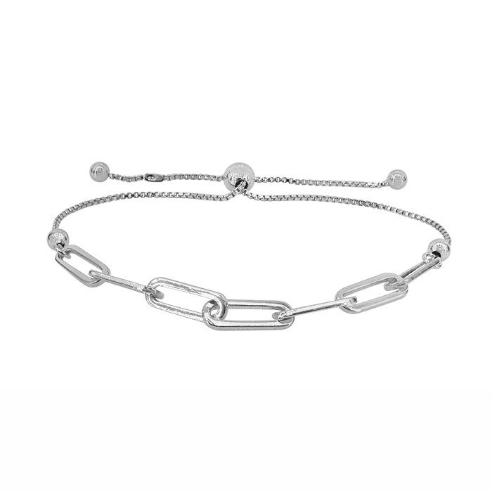 Argent sterling avec rhodium, bracelet trombone avec maillon et bouchon en silicone de 6 mm, largeur 4,5 mm