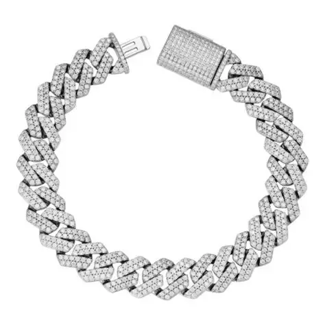 Argent sterling rhodié, bracelet cubaine en zigzag de 10 mm avec zircon cubique.