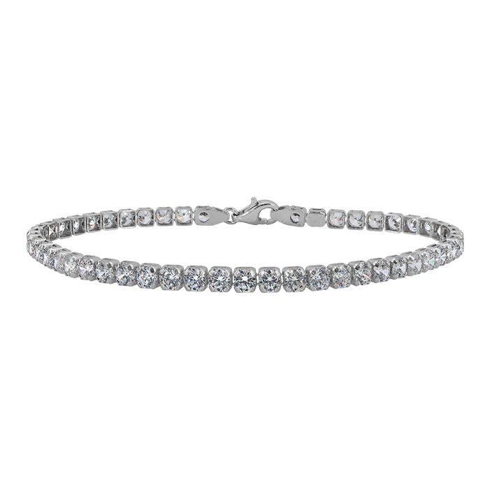 Bracelet tennis en argent sterling avec rhodium, 3 mm rond en zircone cubique avec fermoir de sécurité, longueur 8"