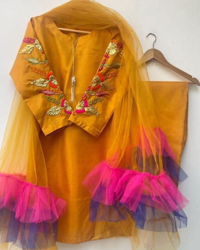 3 Pcs Women's Stitched Katan Silk Embroidered Suit