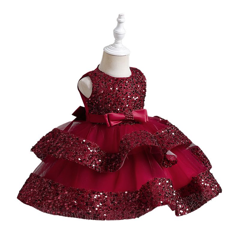 Children's Dress Princess Dress Sequins Multi-Layer Skirt Pop Skirt Baby's Birthday Host Performance One-Year-Old Dress