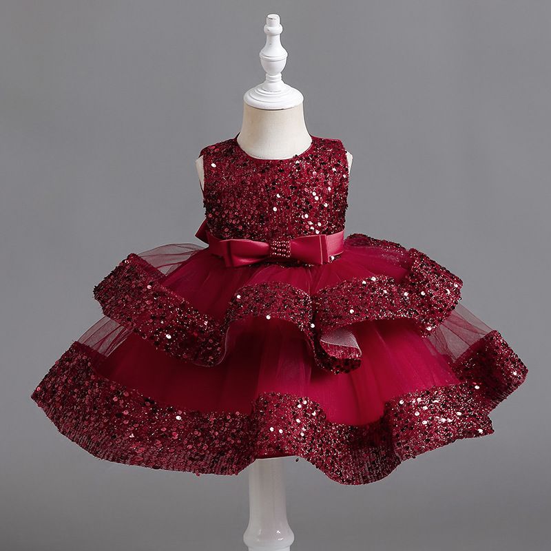 Children's Dress Princess Dress Sequins Multi-Layer Skirt Pop Skirt Baby's Birthday Host Performance One-Year-Old Dress