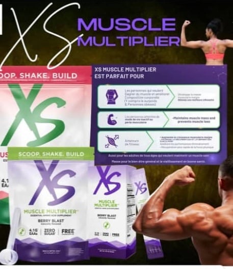 DÉVELOPPEZ VOTRE MUSCLE, AUGMENTEZ VOTRE FORCE ET RÉDUISEZ VOTRE GRAISSE CORPORELLE *† – Vivez une expérience encore plus intense avec le complément XS Muscle Multiplier *† , composé d'un mélange unique d'acides aminés essentiels (AAE) et de L-arginine cliniquement étudiés pour vous aider à développer votre masse musculaire maigre tout en réduisant votre masse grasse. *† Quel que soit votre niveau de forme physique, XS Muscle Multiplier *† fait en sorte que chaque séance d'entraînement compte.  Sans OGM

Sans caféine

Sans produits laitiers

Sans sucre

Sans gluten

Sans arômes artificiels, colorants ni conservateurs