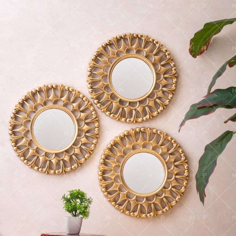 Mughal Style Antique Wall Mirror – Round Golden Decorative Set
