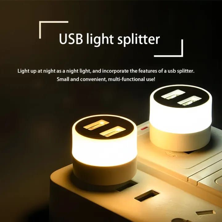 Portable USB Night Light Splitter – 2-Port LED Lamp for Laptop, PC & Charging
