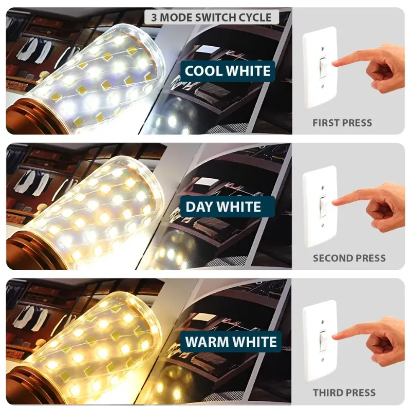 3-in-1 Light Modes E27 LED Corn Light Bulb| 12W / 16W