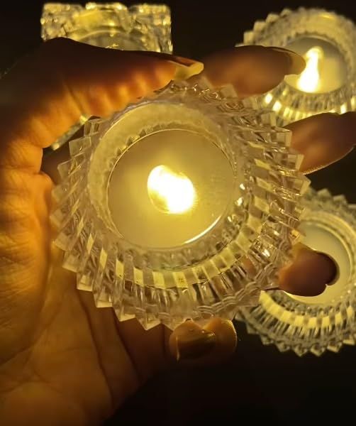 Decorative Candle | Crystal Diamond Diya | Battery Operated (Pack of 1)