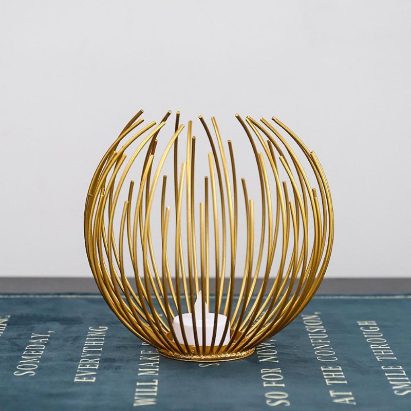 Golden Pearl Metal Candle Stand – Luxurious Geometric Home Décor