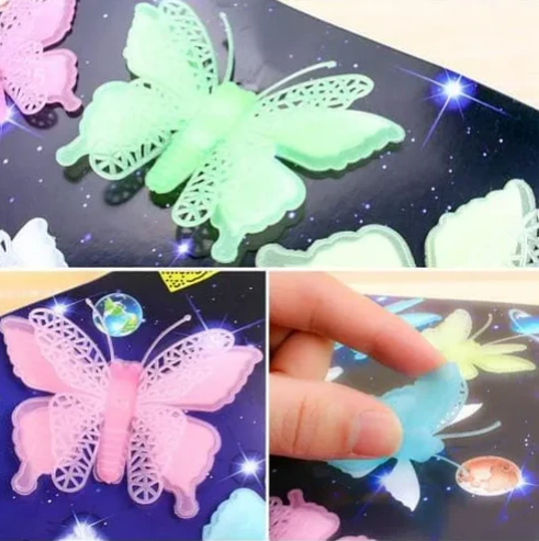 Pack of 08 – Glow-in-the-Dark 3D Butterfly Wall Stickers