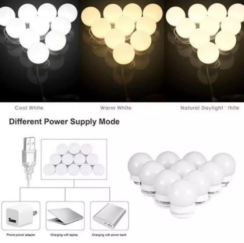 Vanity Light LED Bulbs for Makeup Mirror Stand – 10 Bulbs with 3 Light Modes