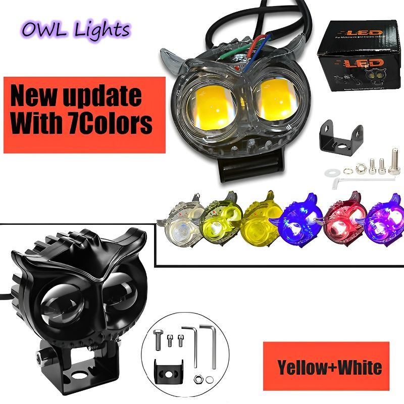 Pack of 2 Owl Shape Crystal Multi-Color DRL LED Fog Lights for Bikes
