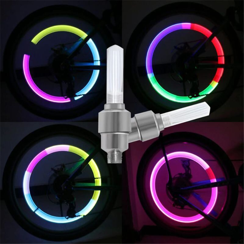 Multicolor LED Tire Valve Cap Lights for Car, Bike & Bicycle