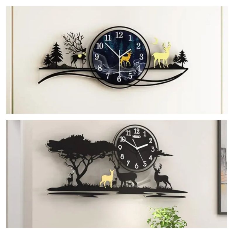 3D Jungle Wooden Wall Clock with Deer Figure | Fancy Wall Clock with Light