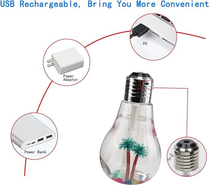 USB Bulb Humidifier | 7 Color LED Light | Aroma Diffuser & Air Purifier