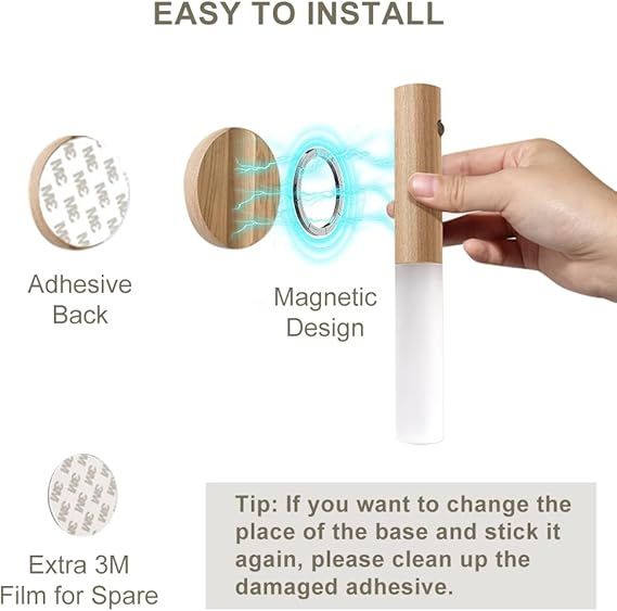 LED Wood Light | PIR Motion Sensor USB Rechargeable Magnetic Bedside Light