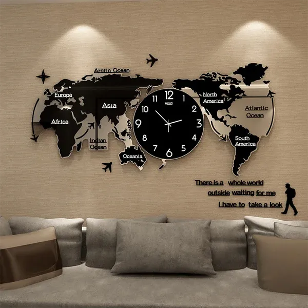 Premium 3D Wooden World Map Wall Clock with Aesthetic Dial – Luxury Home