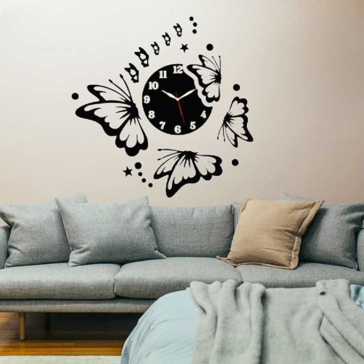 Flying Butterflies 3D Wooden Wall Clock with Stars & Light