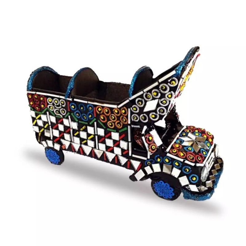 Handcrafted Mirror-Work Miniature Truck Art Decor