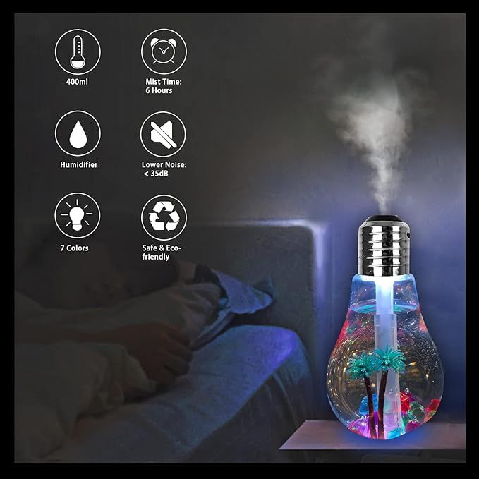 USB Bulb Humidifier | 7 Color LED Light | Aroma Diffuser & Air Purifier