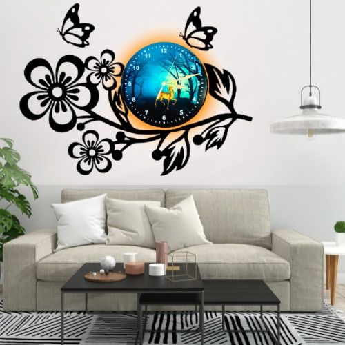 3D Wooden Flower Wall Clock with Esthetic Dial – 25 Inch (With Light)