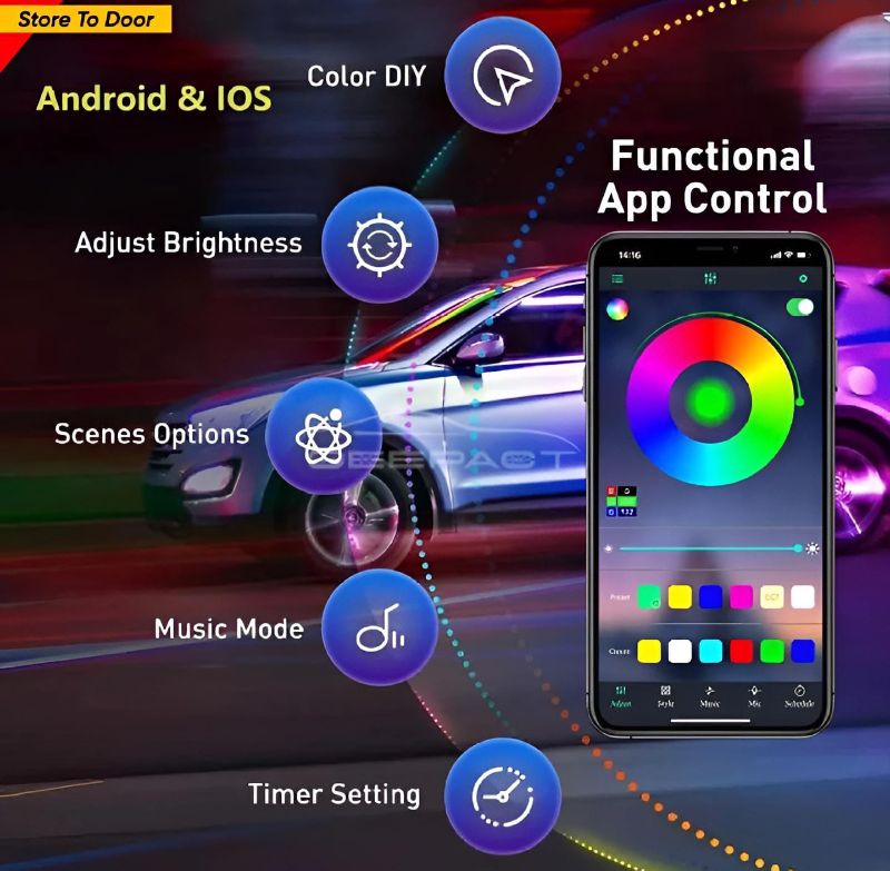 1 Set Car RGB 48 LED Strip Light 5050 SMD – Bluetooth App Control