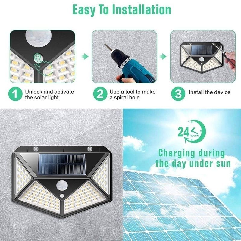 Solar Pathway Light BK-100 | 100 LED Motion Sensor Wall Light