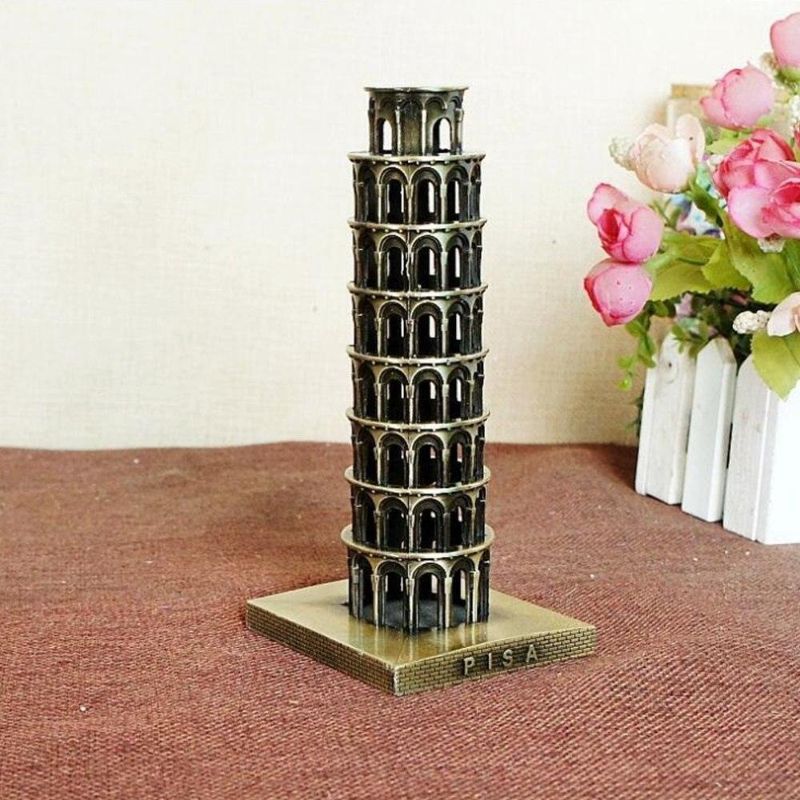 Pisa Tower Metal Model 10 Inches Antique Golden Décor