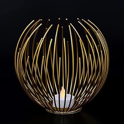 Golden Pearl Metal Candle Stand – Luxurious Geometric Home Décor