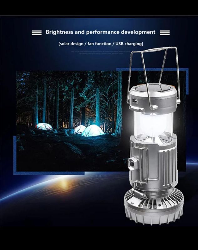 6 in 1 Solar Outdoor LED Camping Lantern With Fan