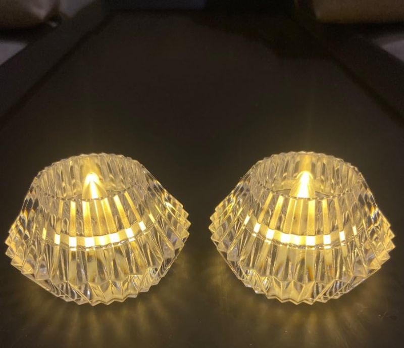 Decorative Candle | Crystal Diamond Diya | Battery Operated (Pack of 1)