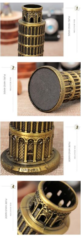 Pisa Tower Metal Model 10 Inches Antique Golden Décor