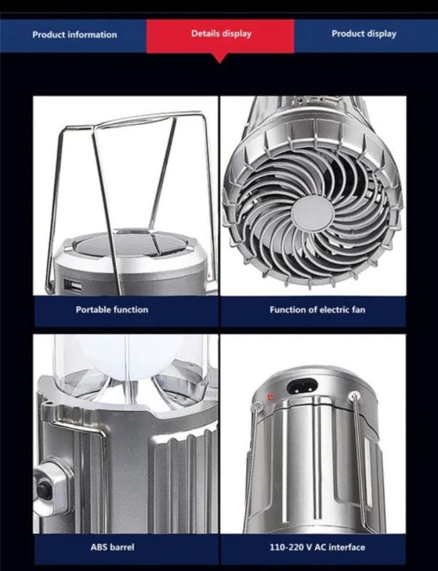 6 in 1 Solar Outdoor LED Camping Lantern With Fan