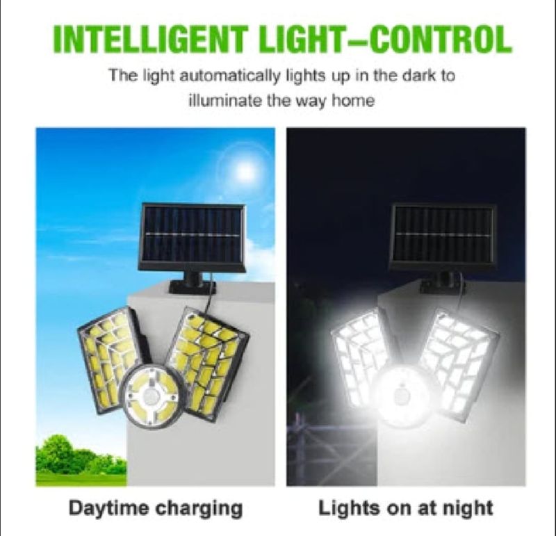 3-Headed Split LED Solar Wall Light | 500W Super Bright | Motion Sensor