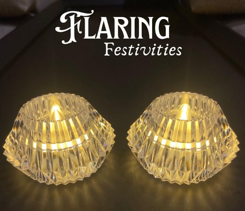 Decorative Candle | Crystal Diamond Diya | Battery Operated (Pack of 1)