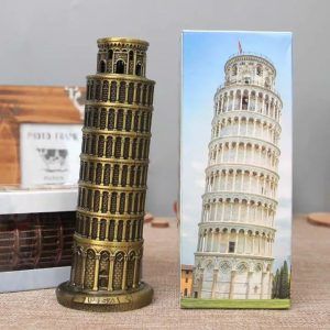 Pisa Tower Metal Model 10 Inches Antique Golden Décor