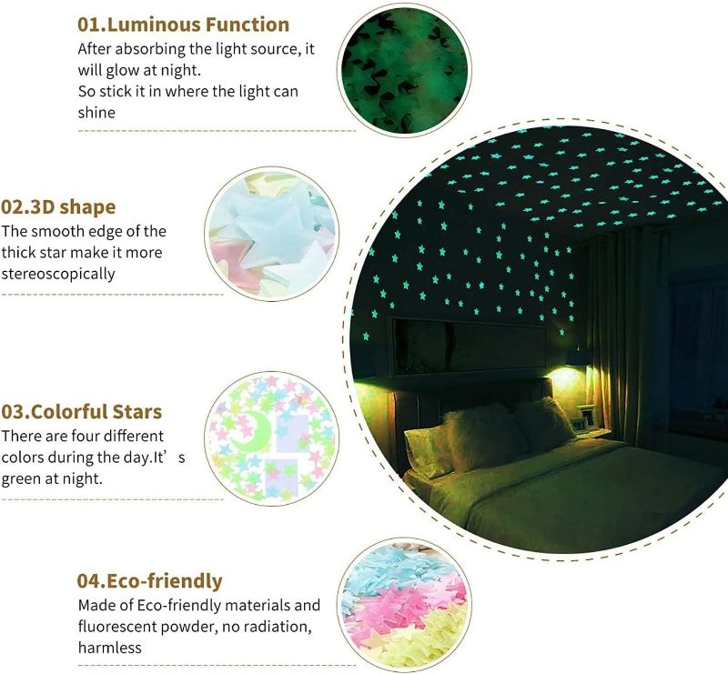 Pack of 100 – 3D Glowing Stars for Ceiling & Wall Décor