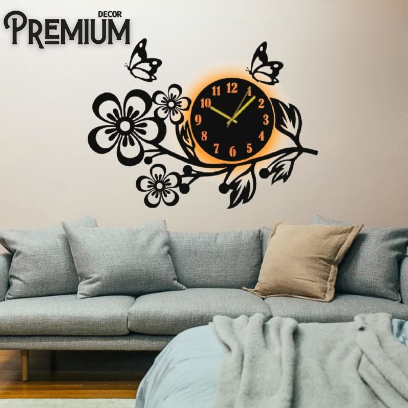 3D Wooden Flower Wall Clock Artistic Decorative Wall Clock for Home & Office