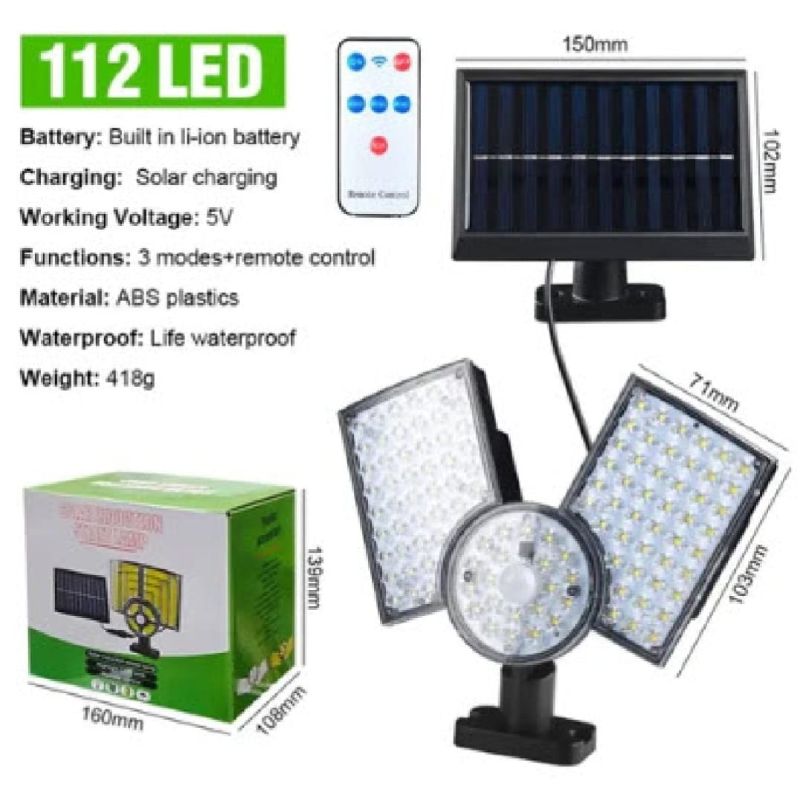 3-Headed Split LED Solar Wall Light | 500W Super Bright | Motion Sensor