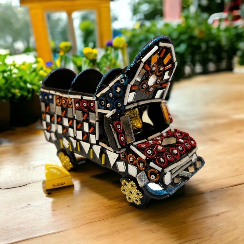 Handcrafted Mirror-Work Miniature Truck Art Decor
