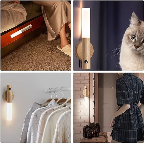 LED Wood Light | PIR Motion Sensor USB Rechargeable Magnetic Bedside Light