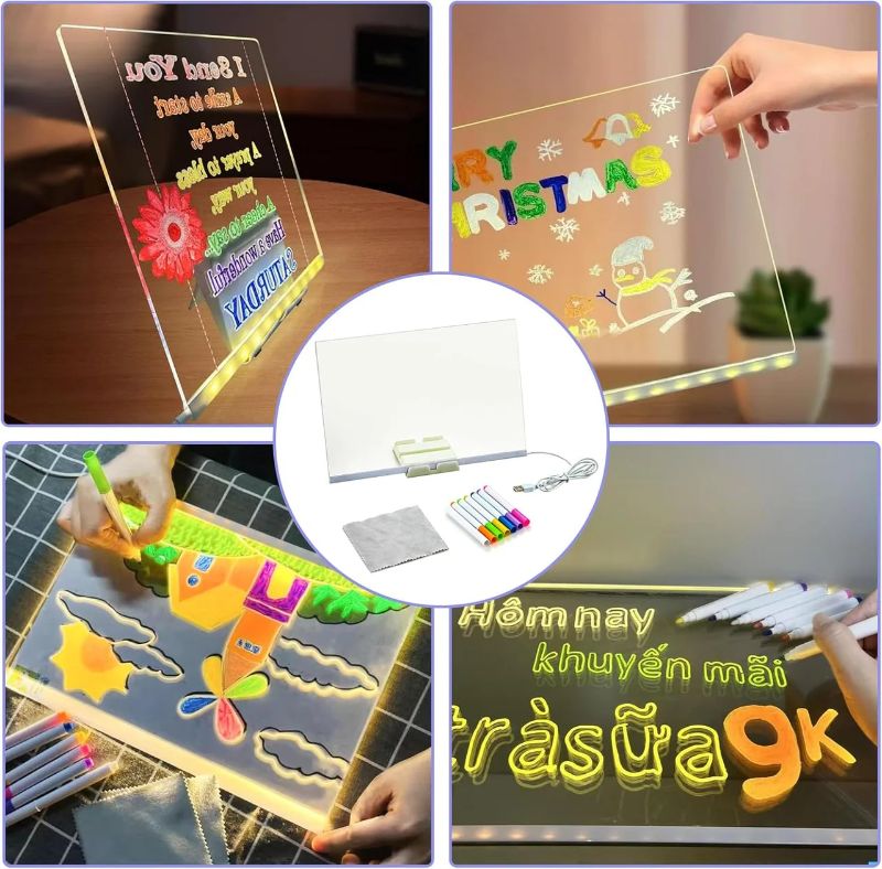 LED Writing Board with 7 Markers and Adjustable Stand