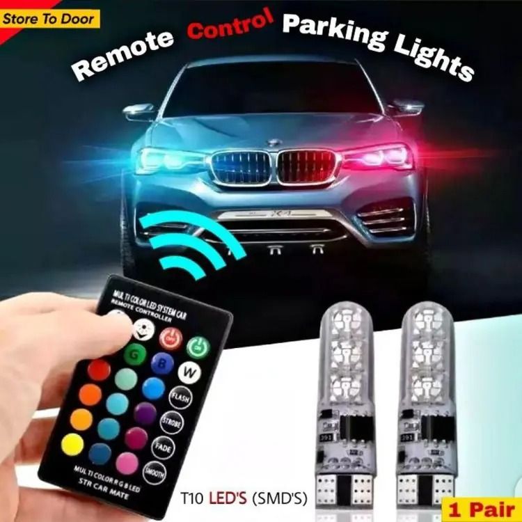 SMDs LED Car Parking Light Bulbs (Pair) | Multi-Color with Remote Control