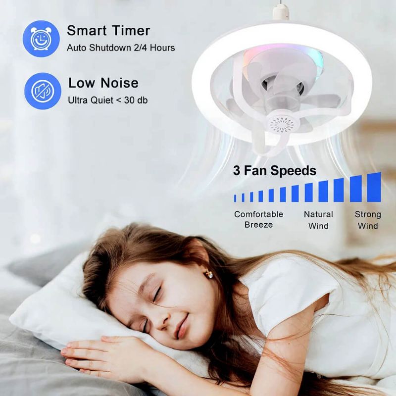 360° Rotating Socket Ceiling Fan with LED Light & Remote Control