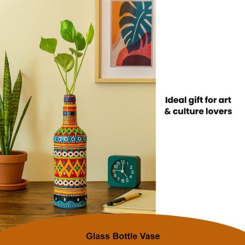 Truck Art Decorative Glass Bottle Vase – Handcrafted Multicolor (750ml)