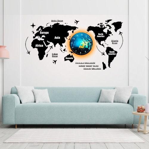 3D Wooden World Map Wall Clock With Aesthetic Dial
