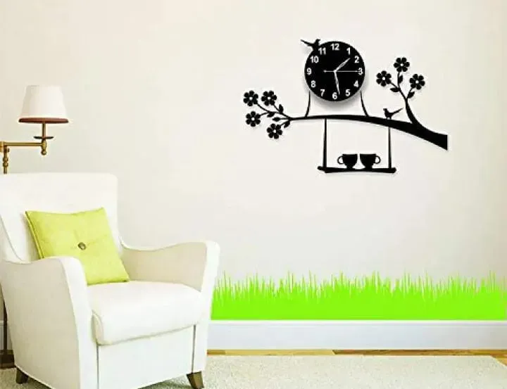 3D Birds on Tree with Coffee Cups Wall Clock
