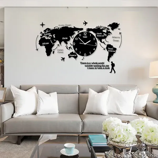 Premium 3D Wooden World Map Wall Clock with Aesthetic Dial – Luxury Home